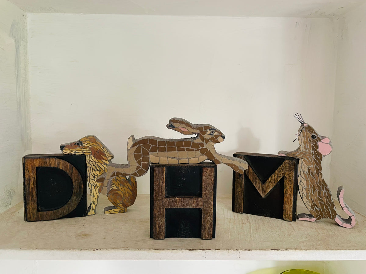 Leaping Hare on a vintage wooden Letterpress H
