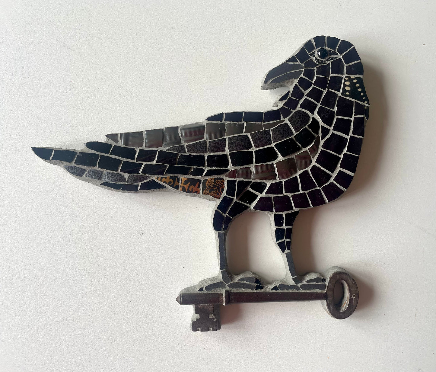 Mosaic Crow on vintage key