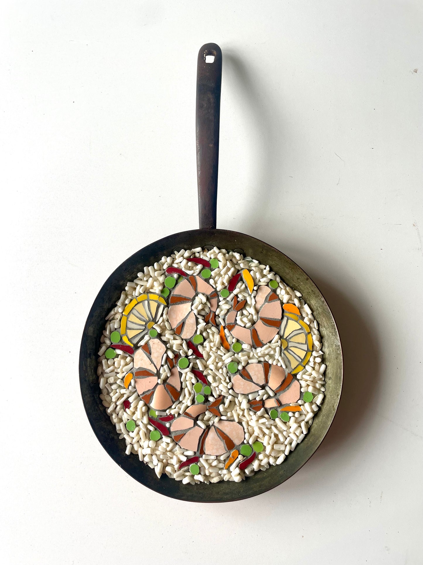 Gumbo Ya Ya Shrimps & Rice & Peas in vintage copper pan