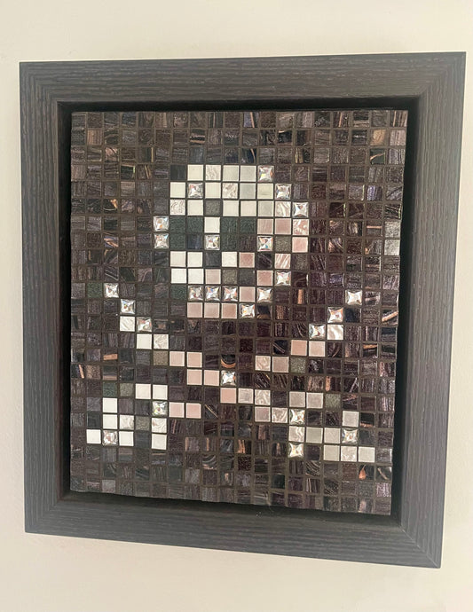 Skull and Cross Swords Bisazza mosaic piece framed in black wood