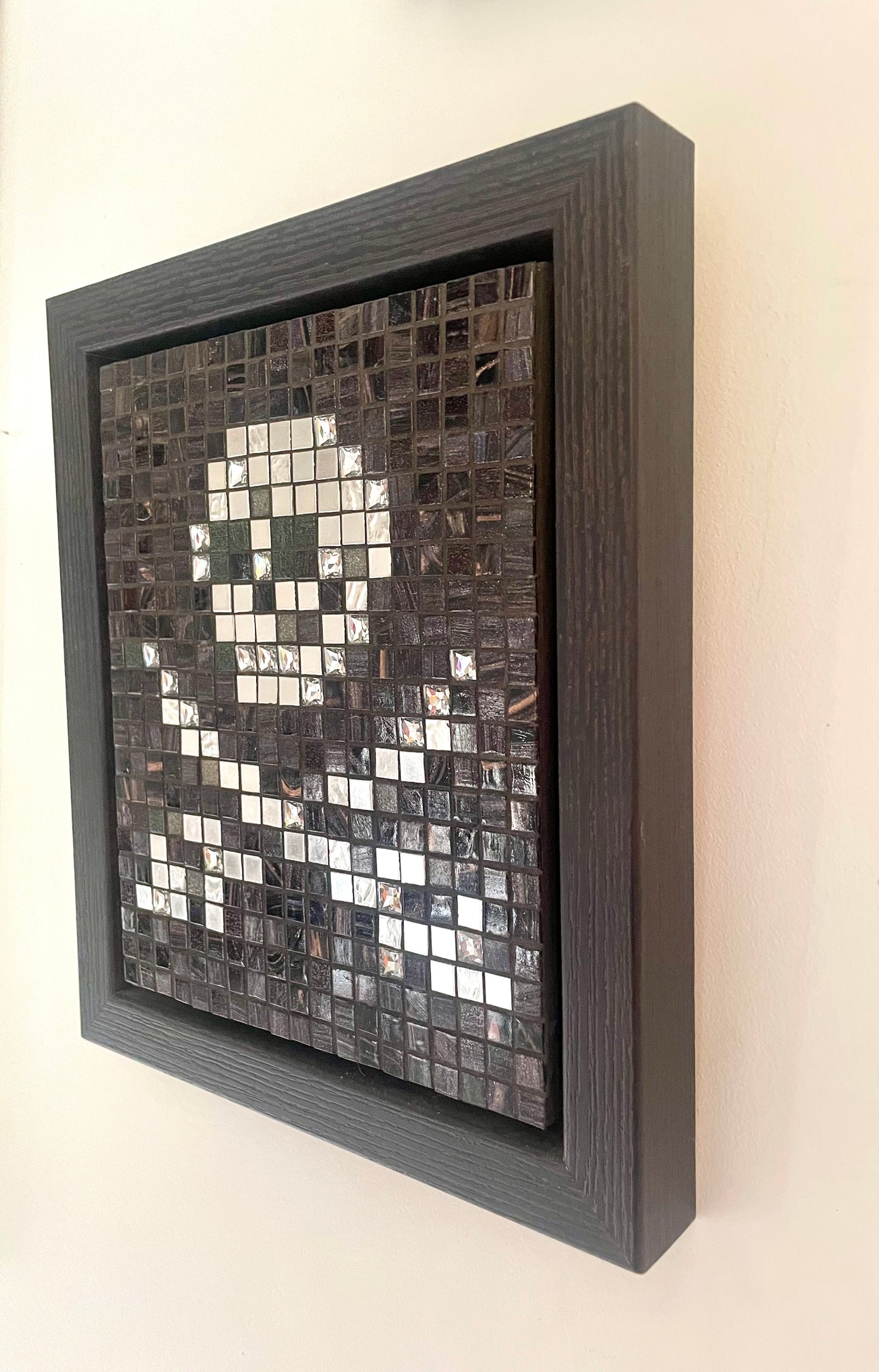 Skull and Cross Swords Bisazza mosaic piece framed in black wood
