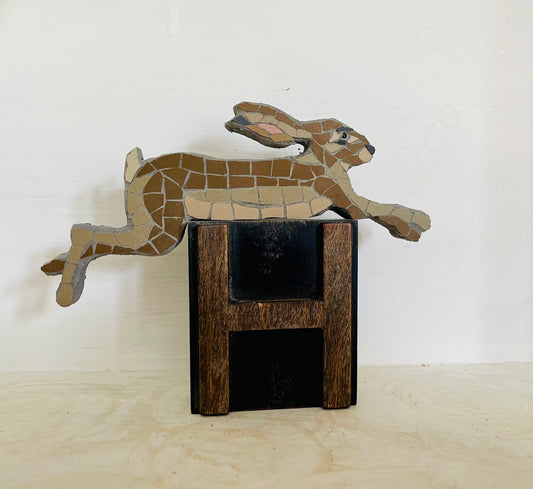 Leaping Hare on a vintage wooden Letterpress H