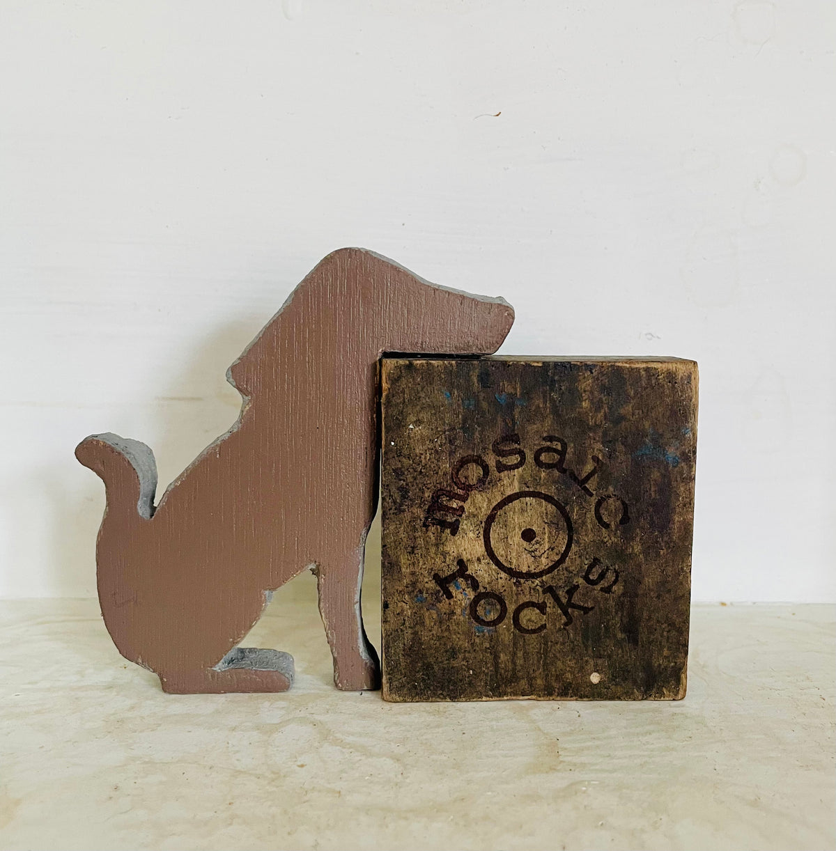 Sitting Dog on Vintage wooden Letter press D
