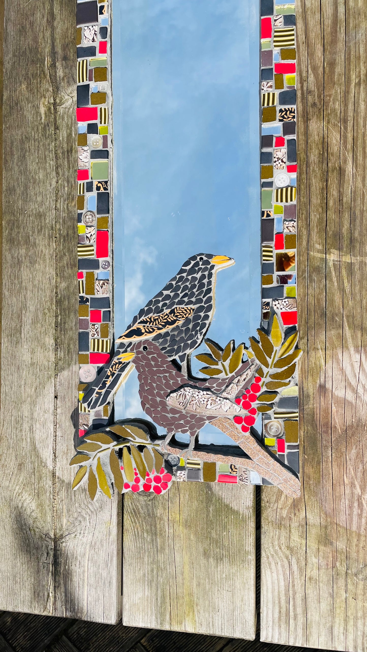 Black Birds Mosaic Mirror